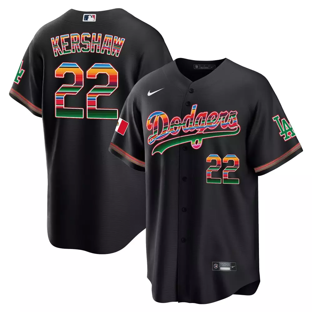 Clayton Kershaw 22 Dodgers Jersey Black Mexico Flag Men Alternate Split Design Red