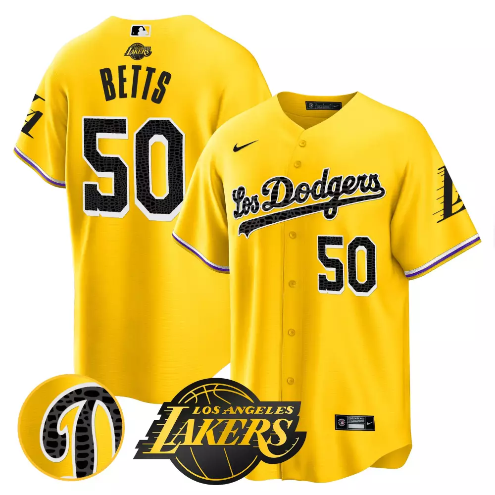 Mookie Betts 50 Jersey Yellow Los Angeles Dodgers X Lakers Collaboration 2023 Men