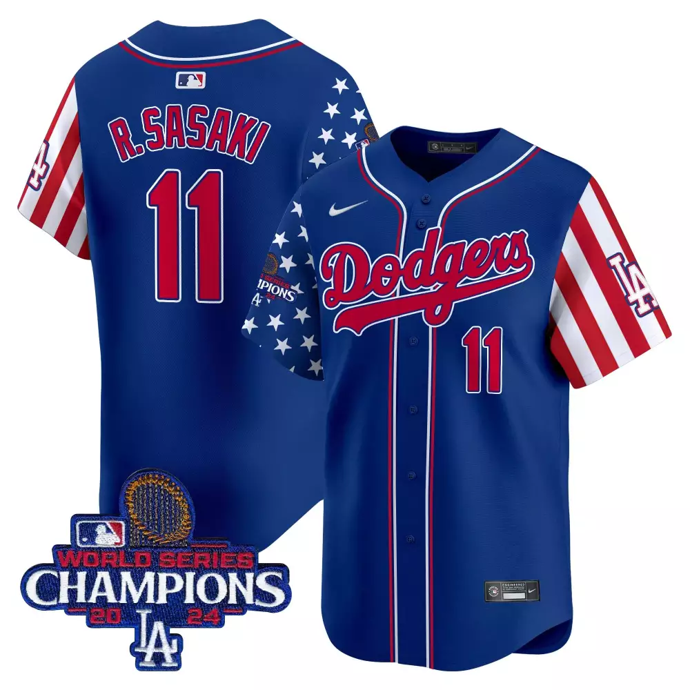Roki Sasaki 11 Jersey Blue World Series Champions Los Angeles Dodgers 2024 LA Men