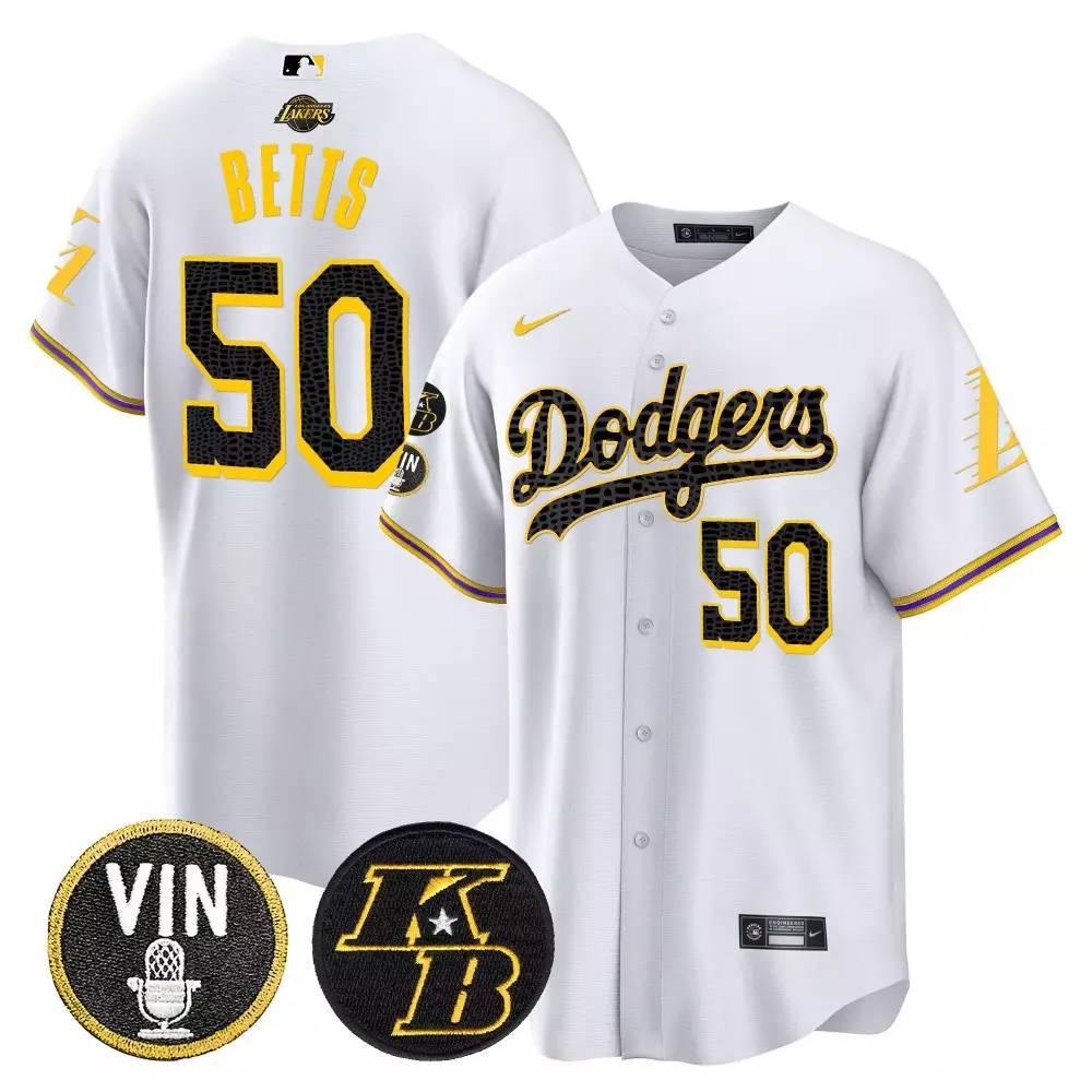 Mookie Betts 50 Dodgers Jersey White Vin Lakers Men Black Yellow Purple Cool Base