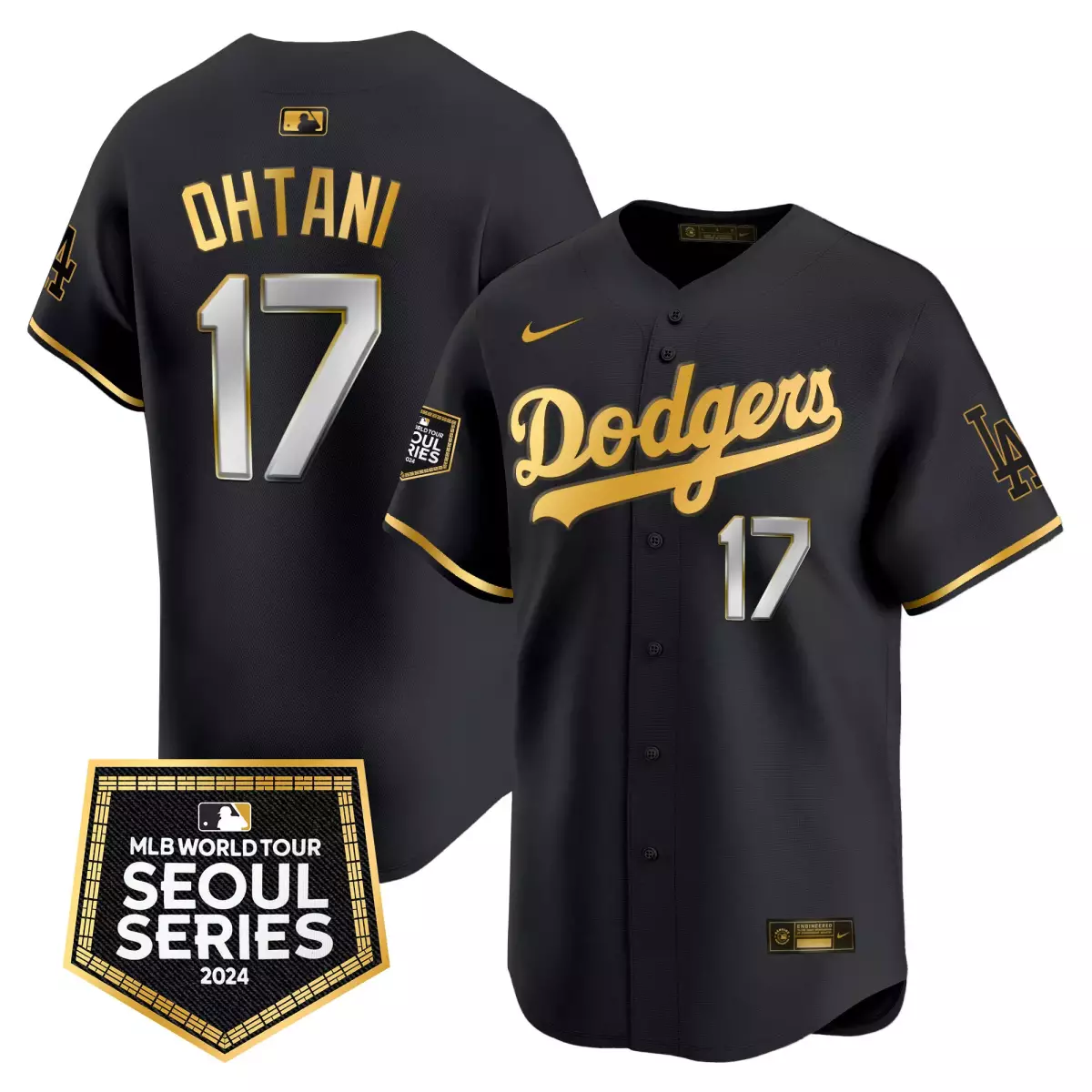 Shohei Ohtani 17 Dodgers Jersey Black Seoul Series 2024 Men Gold Silver Vapor Premier