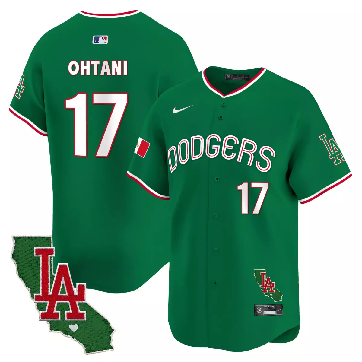 Shohei Ohtani 17 Dodgers Jersey Green City Connect Mexico Flag LA Outline Men White