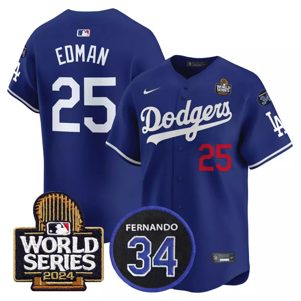 Tommy Edman 25 Dodgers Jersey Blue World Series 2024 Fernando 34 Men White Red Vapor