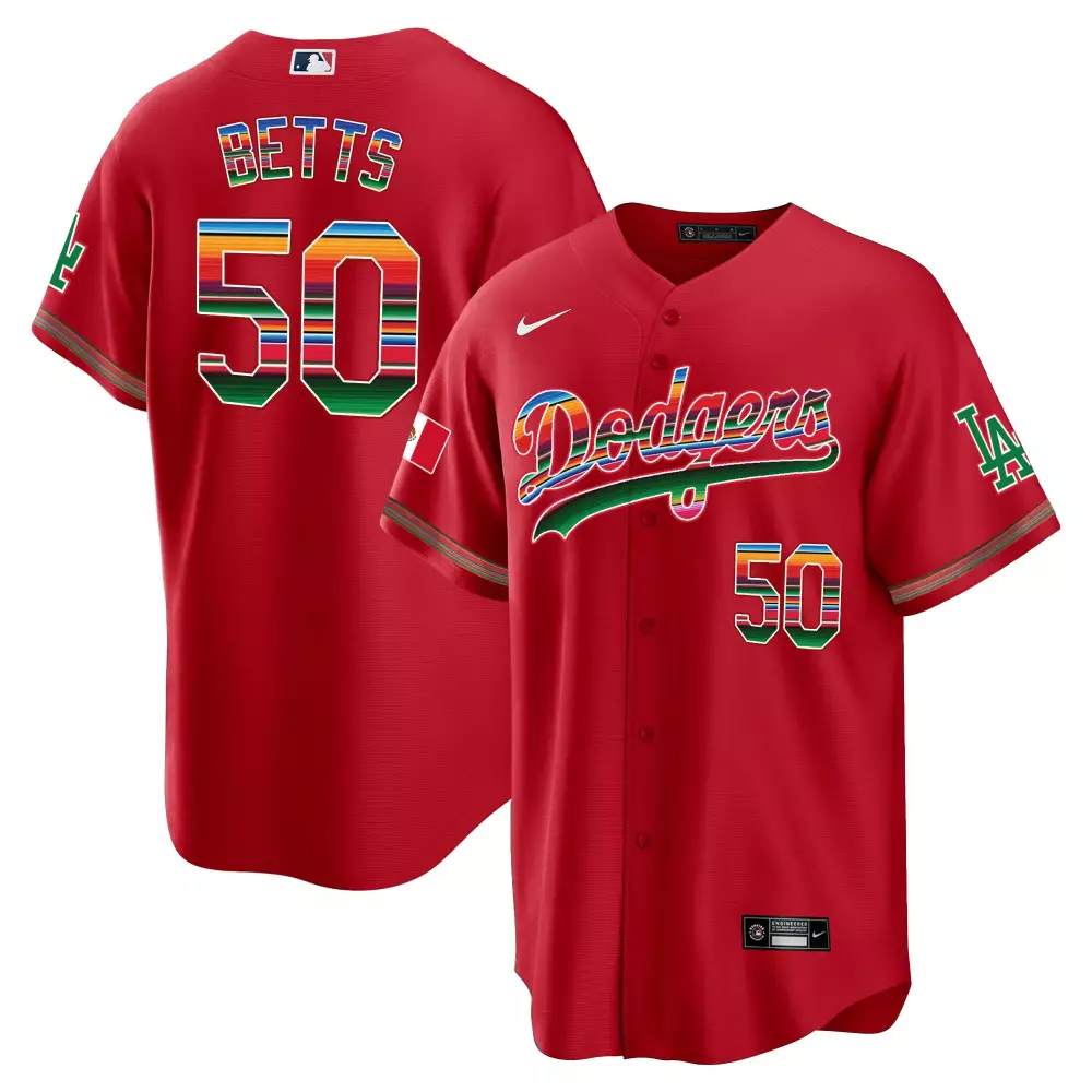 Mookie Betts 50 Dodgers Jersey Red Mexico Flag Men Standard Custom Design Green White