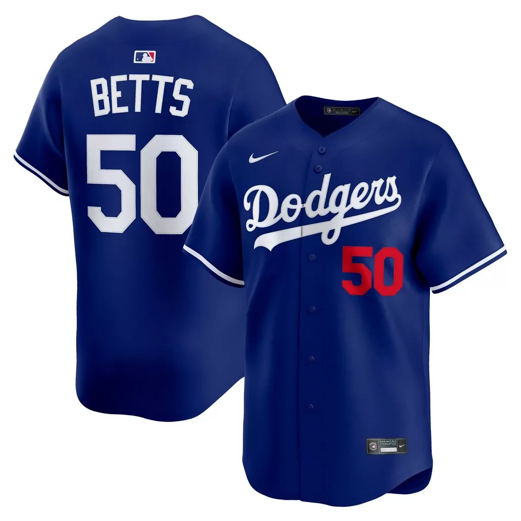 Mookie Betts 50 Dodgers Jersey Blue Men White Red Alternate Limited