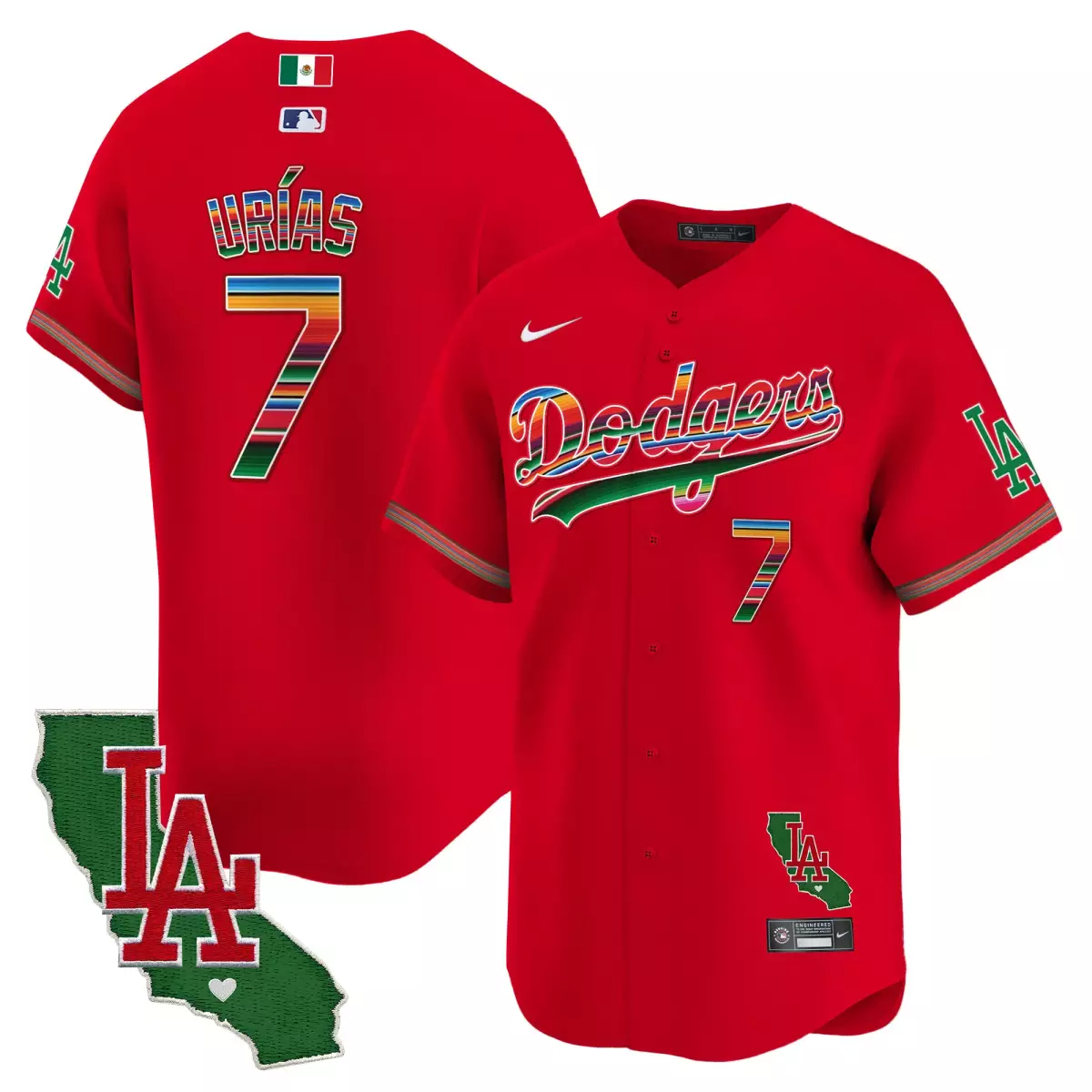 Urias Mexico 7 Dodgers Jersey Red City Connect Flag Men Split Custom Design Green