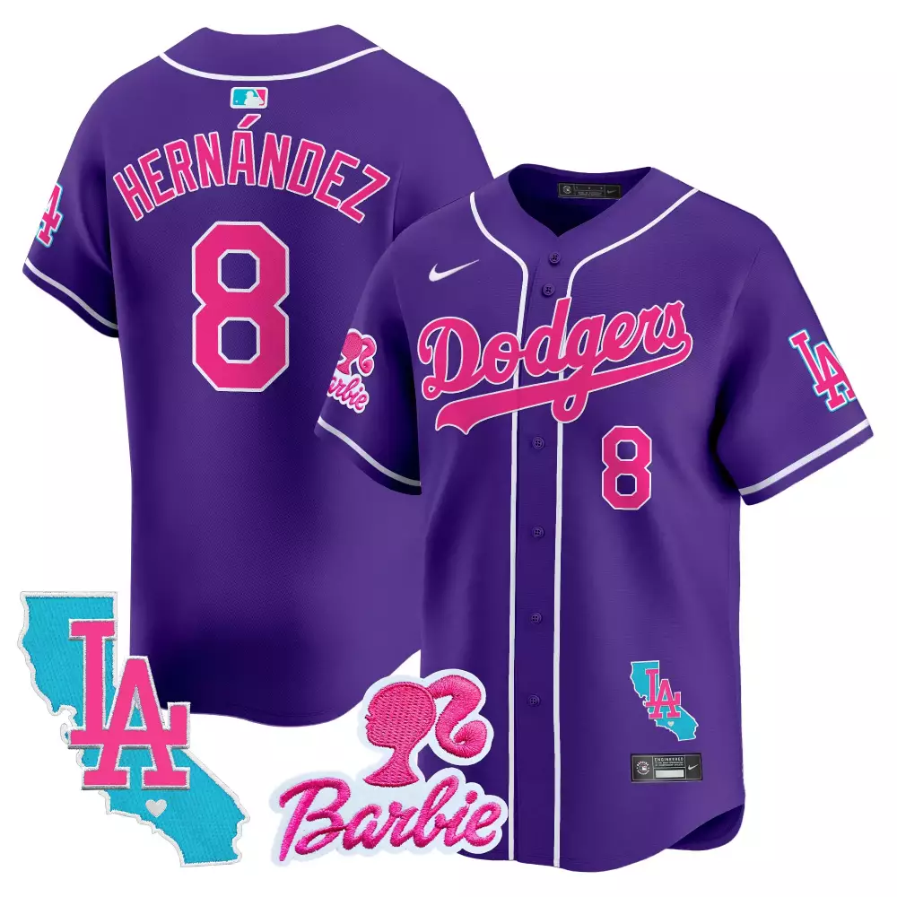 Kike Hernandez 8 Dodgers Jersey Purple Barbie LA Men Pink White Light Blue Unisex
