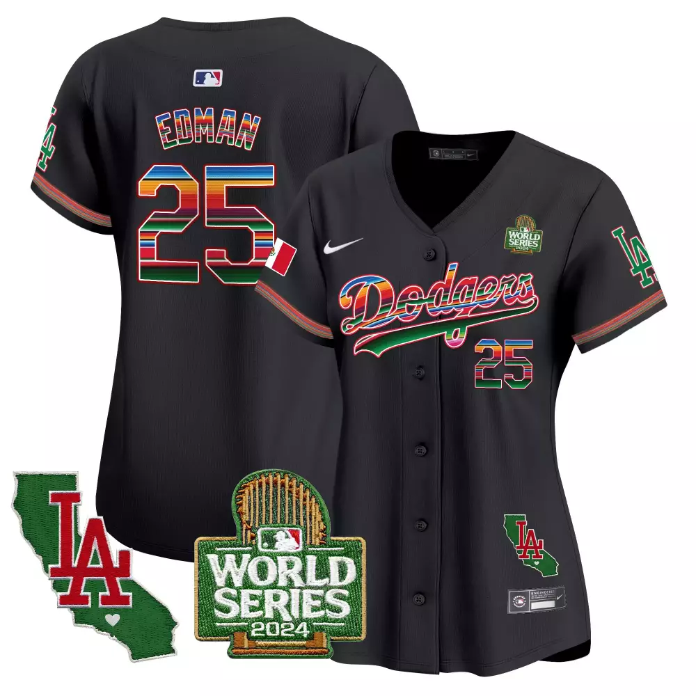 Tommy Edman 25 Dodgers Jersey Black World Series LA 2024 Men Split Custom Design