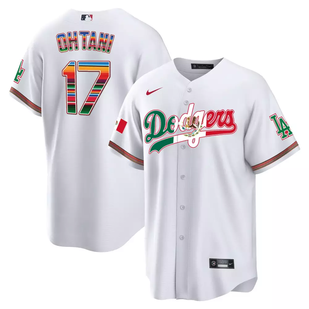 Shohei Ohtani 17 Dodgers Jersey White Mexican Heritage Flag Men Alternate Split Design