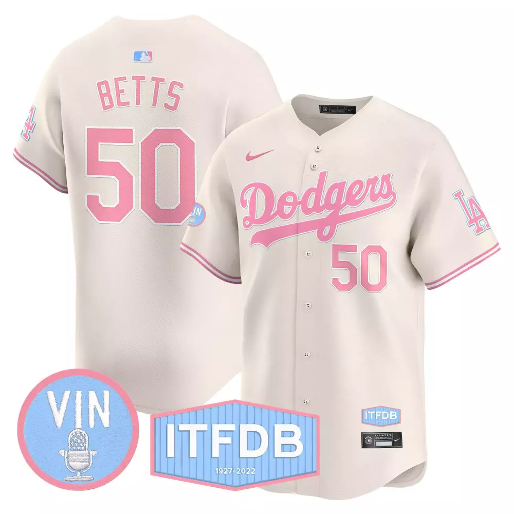 Mookie Betts 50 Dodgers Jersey Cream Vin Itfdb 1927-2022 Men Alternate Pink Light Blue