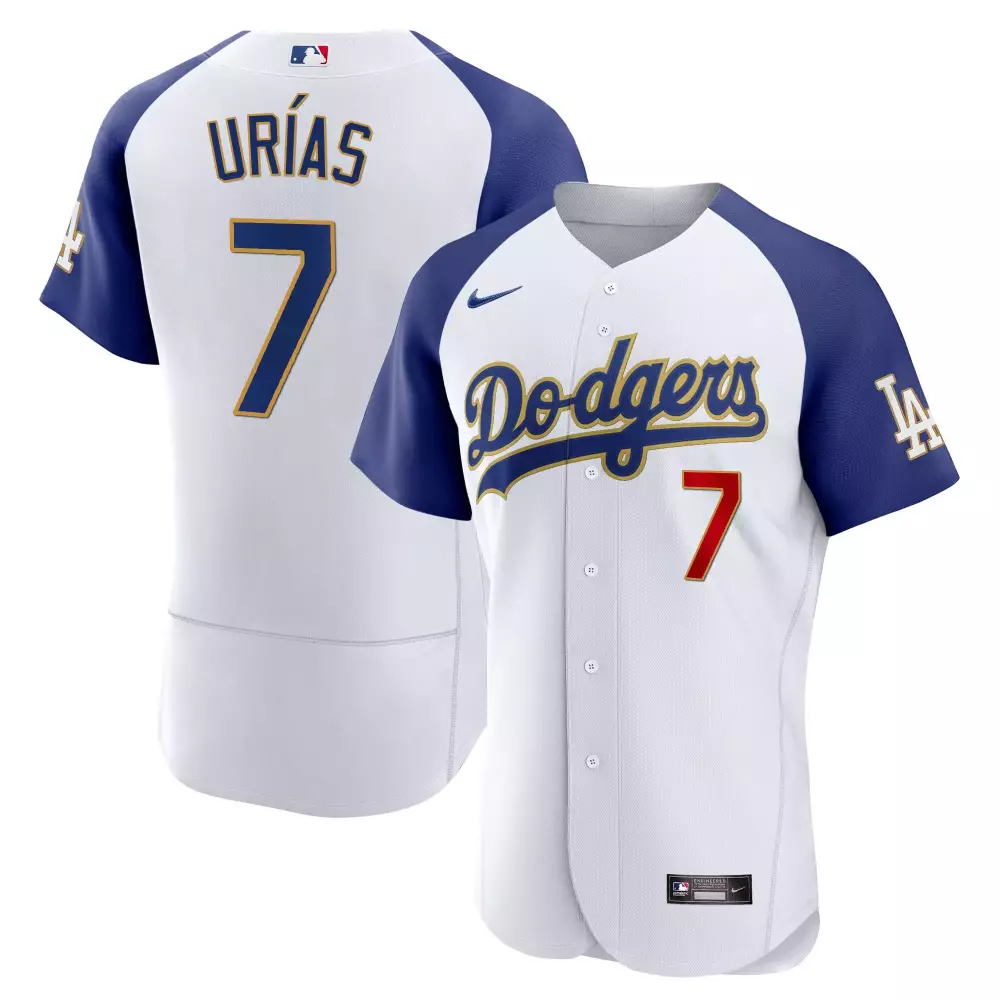 Julio Urias 7 Dodgers Jersey White Men Royal Blue Gold Red Alternate Flex Base All