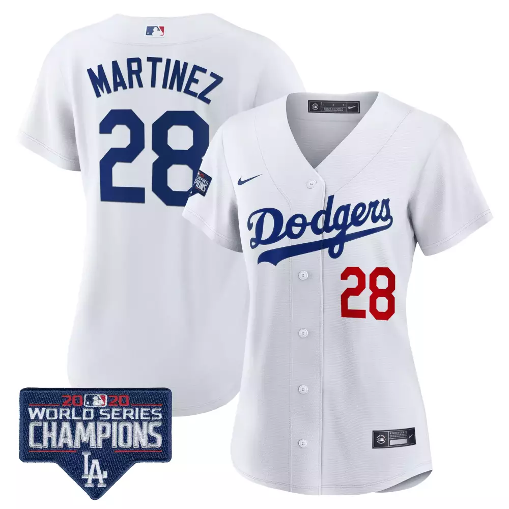 Jd Martinez 28 Dodgers Jersey White 2020 World Series Champions Women Blue Red All