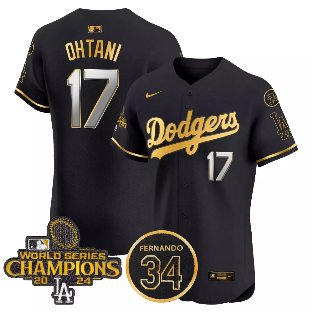 Shohei Ohtani 17 Dodgers Jersey Black World Series 2024 Men Gold Stitched