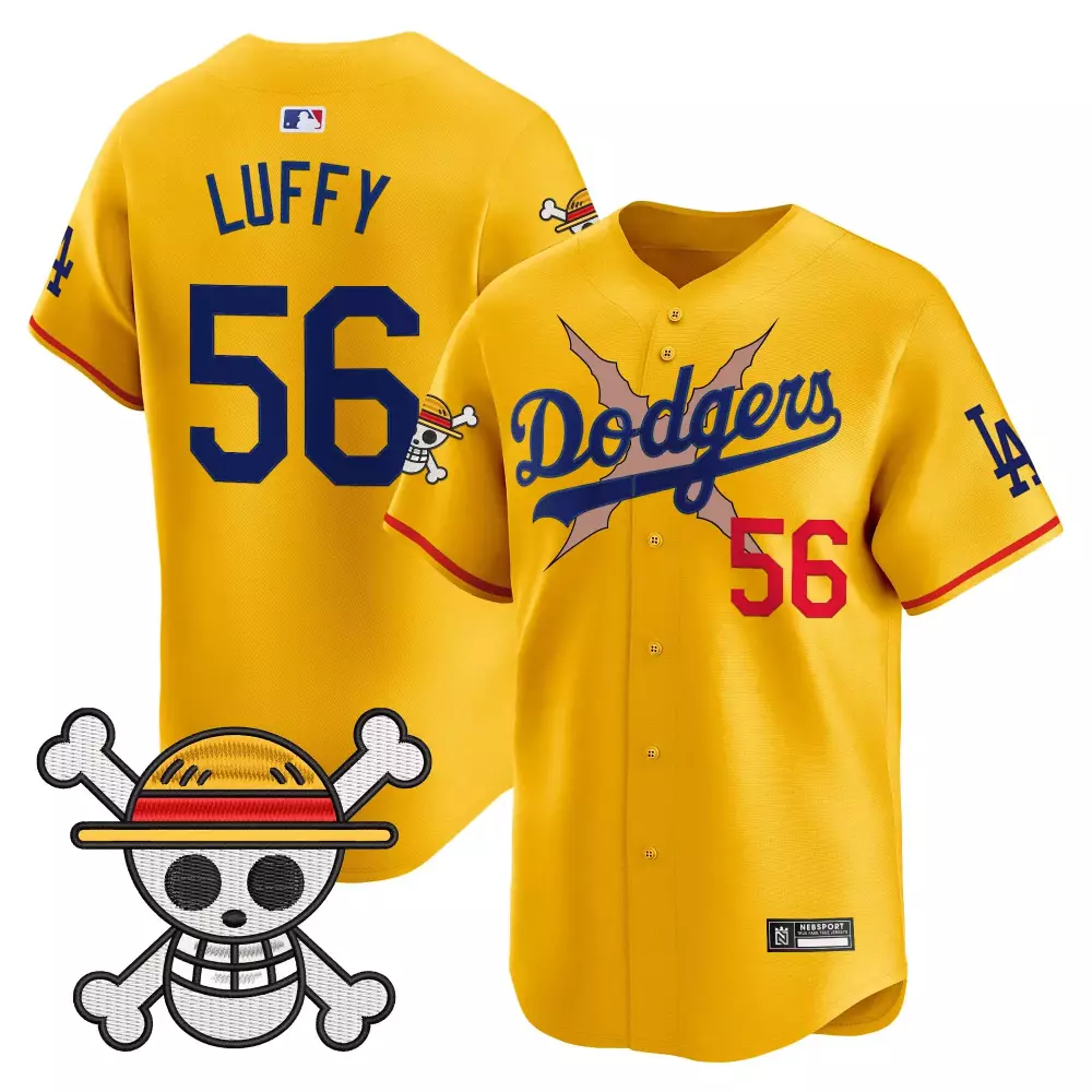 Luffy One 56 Dodgers Jersey Yellow Piece Men Blue Red Stitched Vapor