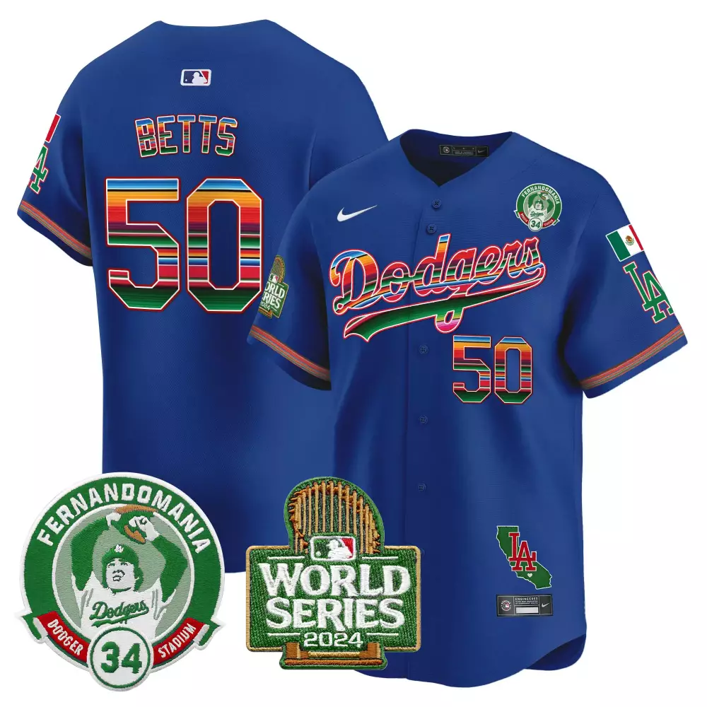 Mookie Betts 50 Dodgers Jersey Blue Cinco De Mayo Fernandomania World Series 2024