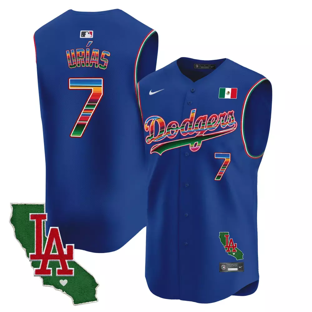 Julio Urias 7 Dodgers Jersey Royal Blue Cinco De Mayo Mexico Flag California Outline LA