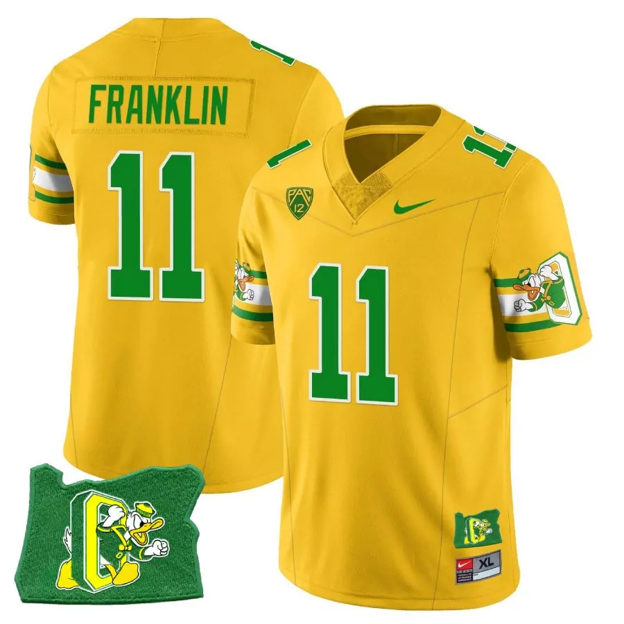 Troy Franklin 11 Oregon Ducks Jersey Yellow Olympians State Outline Duck 2023 Men