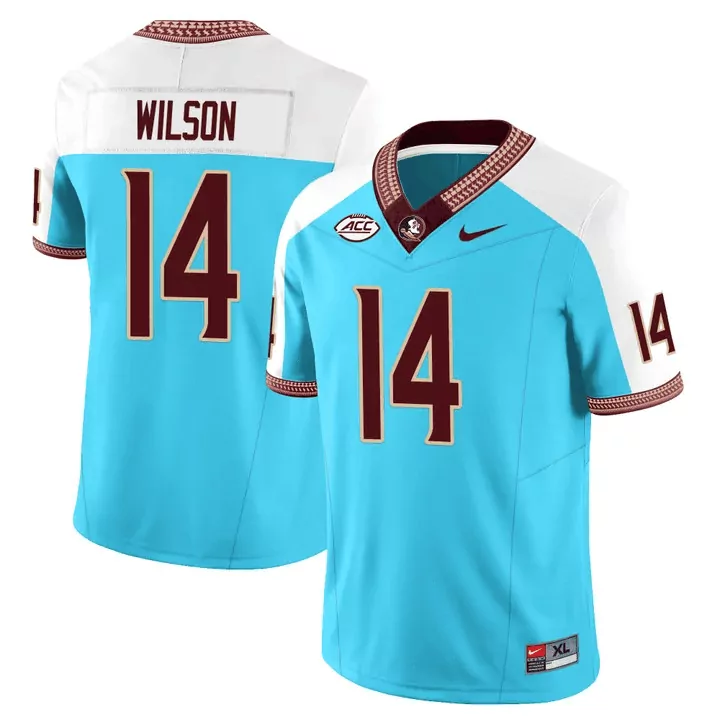 Johnny Wilson 14 Jersey Light Blue Florida State Seminoles Men Maroon White Alternate
