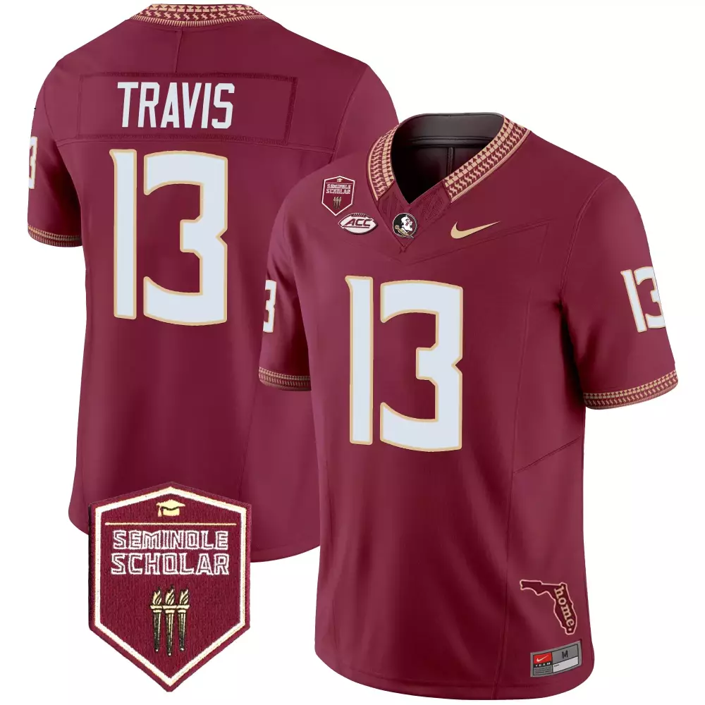 Travis Seminoles 13 Jersey Maroon Florida State Seminole Scholar 2023 Men White Gold
