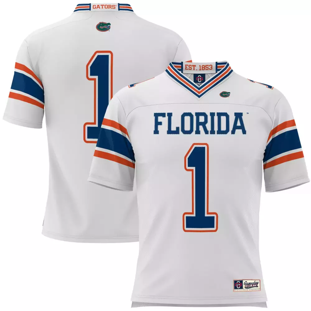 Gators 1 Florida Jersey White Est. 1853 Gameday Greats Men Orange Blue All Stitched