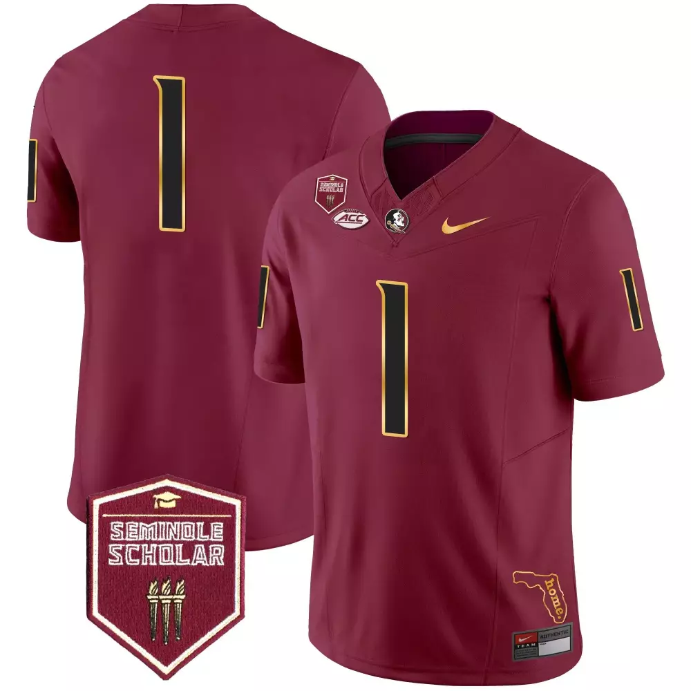 Unkwown 1 Florida State Seminoles Jersey Maroon Seminole Scholar Men Gold Black Vapor