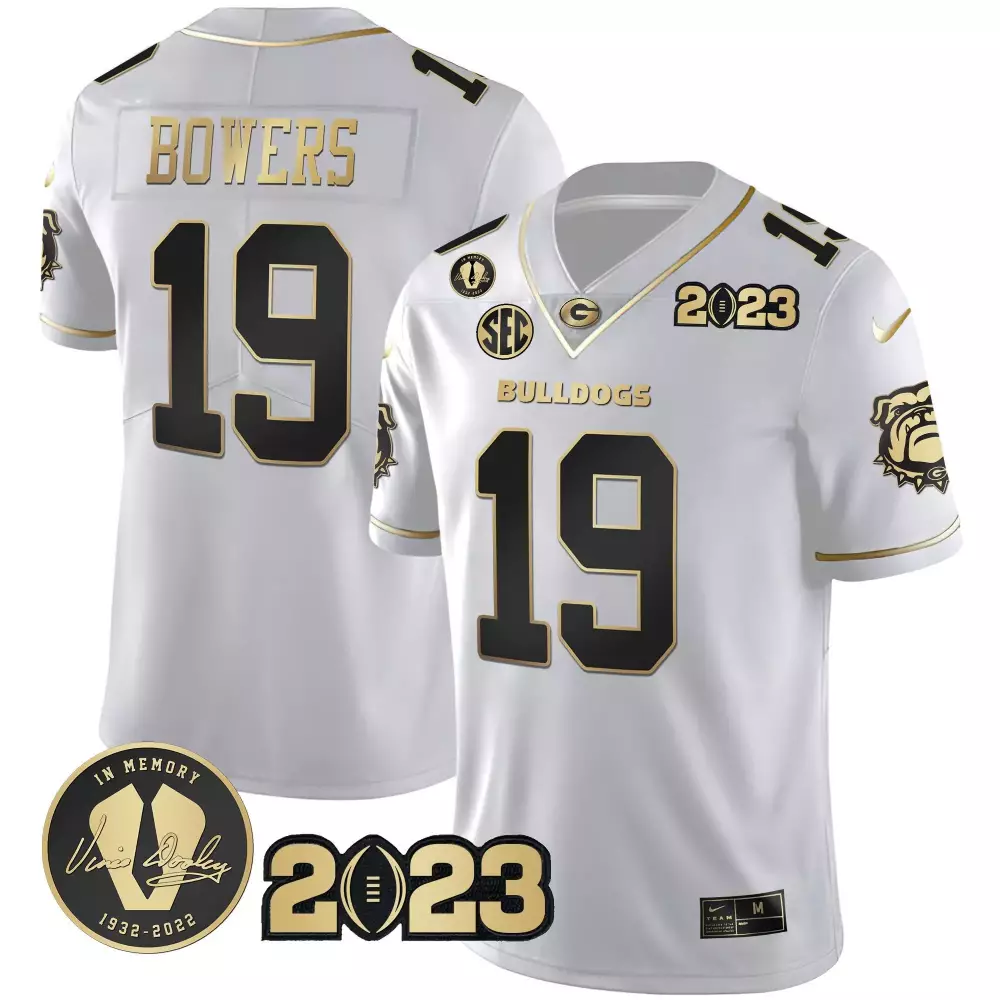 Brock Bowers 19 Georgia Bulldogs Jersey White Championship Vince Dooley 1932-2022 2023