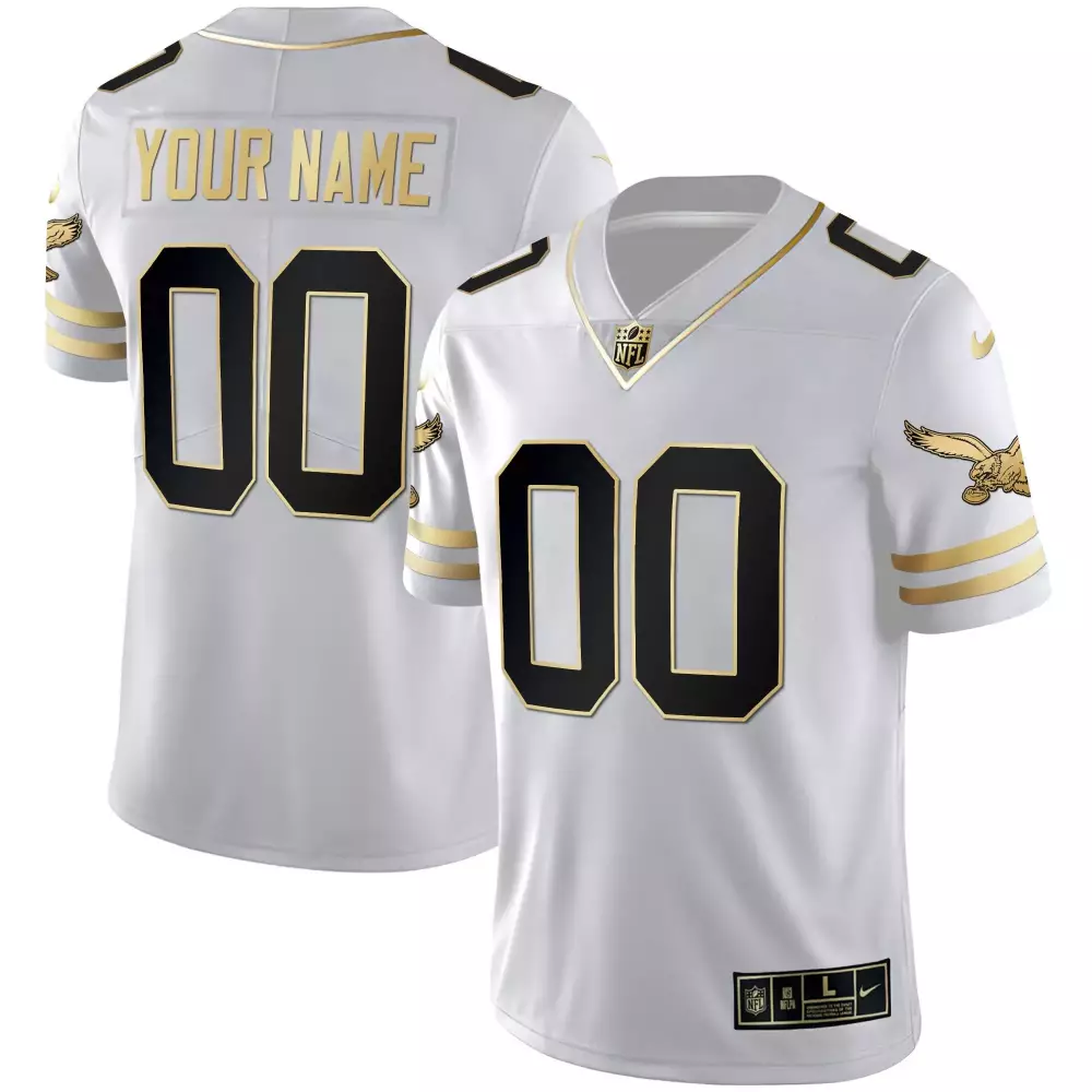 Custom Philadelphia Eagles Jersey White Men Alternate Black Gold All Stitched Vapor