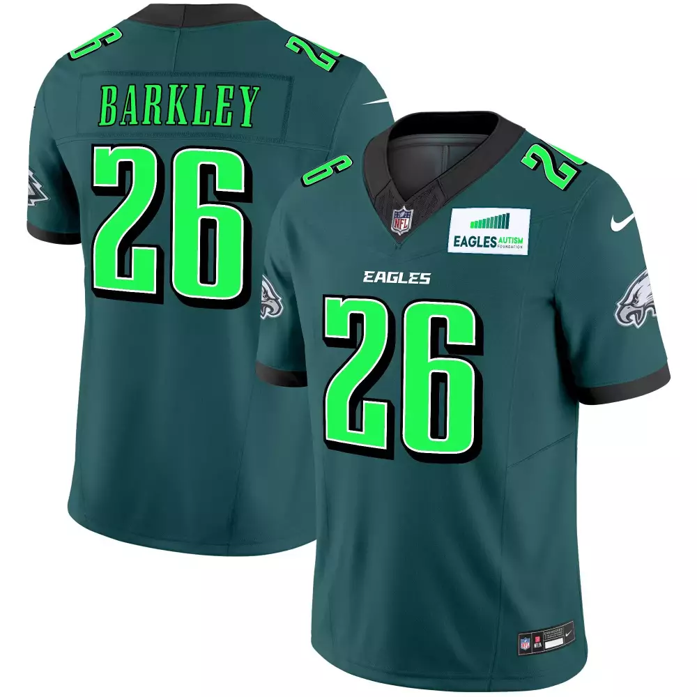 Saquon Barkley 26 Eagles Jersey Green Autism Foundation Men Standard Black White