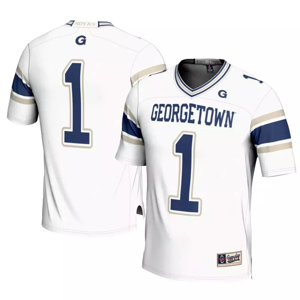 Custom Georgetown 1 Jersey White Men Navy Blue Tan Gameday