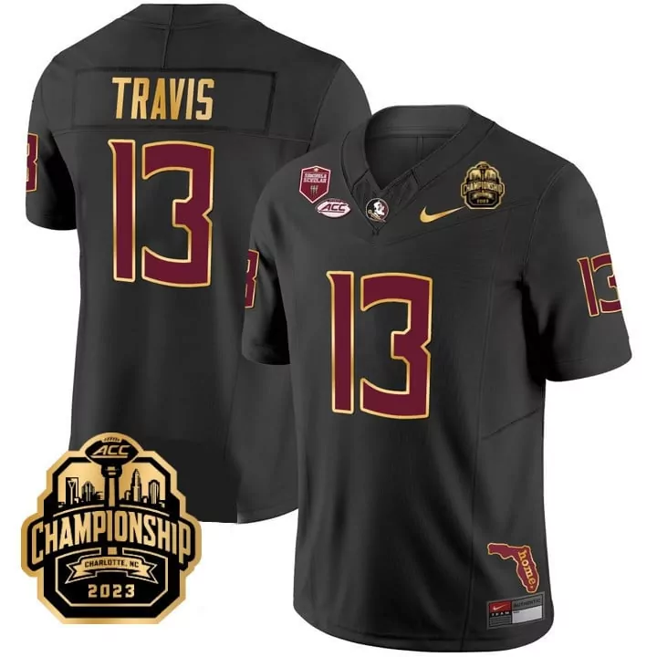 Travis Seminoles 13 Jersey Black ACC Championship Florida State 2023 Men Maroon Gold