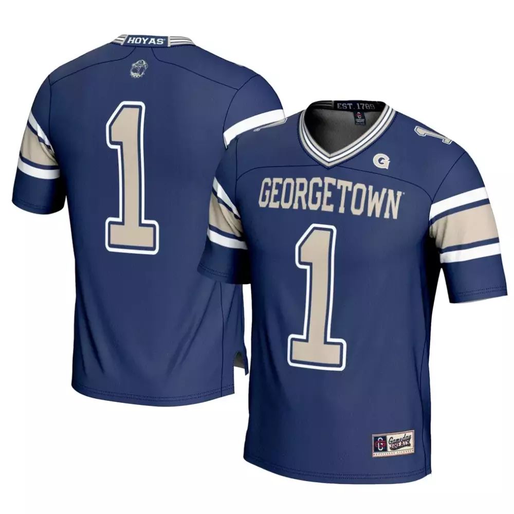 Georgetown Hoyas 1 Jersey Navy Men Tan White Gameday