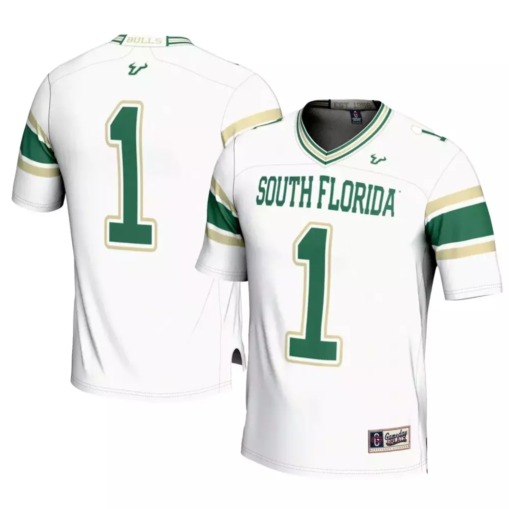 South Florida Bulls 1 Jersey White Men Green Gold Gameday