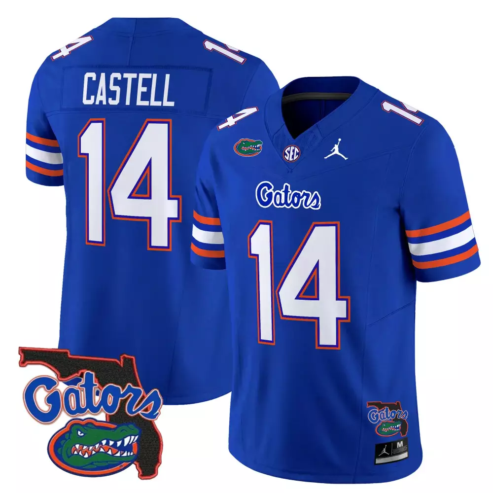 Castell Gators 14 Florida Jersey Royal Blue Men Orange White Vapor Stitched Embroidered