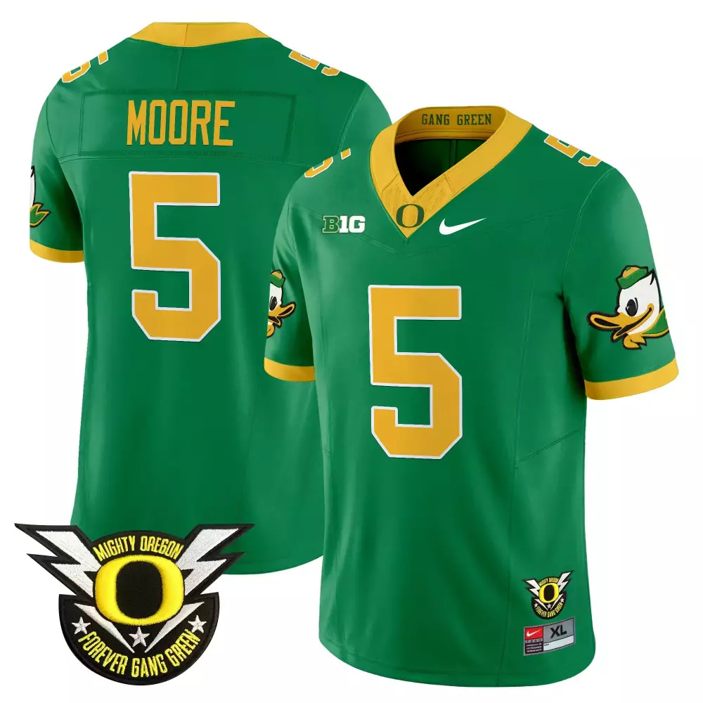 Moore Gang 5 Oregon Ducks Jersey Green Big Men Yellow Vapor All Stitched Embroidered