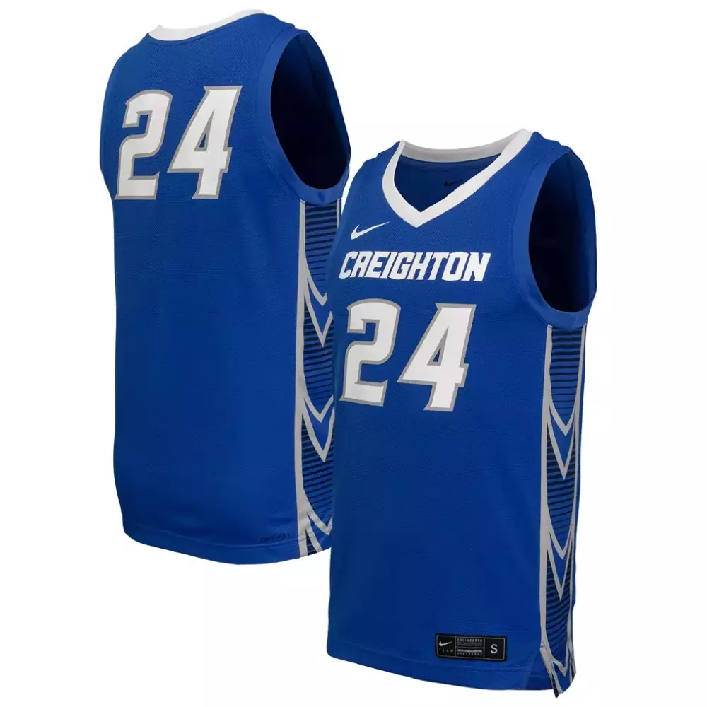 Custom Creighton 24 Jersey Blue Men White Silver Replica