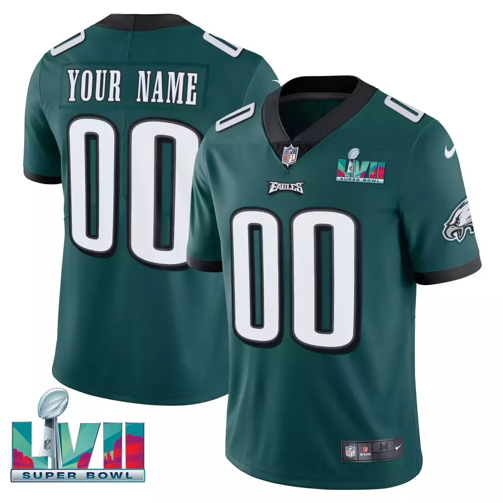 Custom Eagles Jersey Green Super Bowl Lvii Men Black White All Stitched Vapor