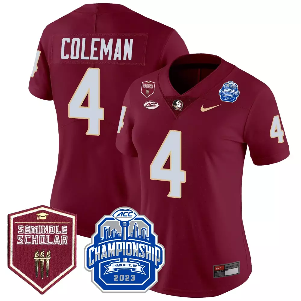 Keon Coleman 4 Jersey Maroon ACC Championship Florida State Seminoles Seminole Scholar 2023