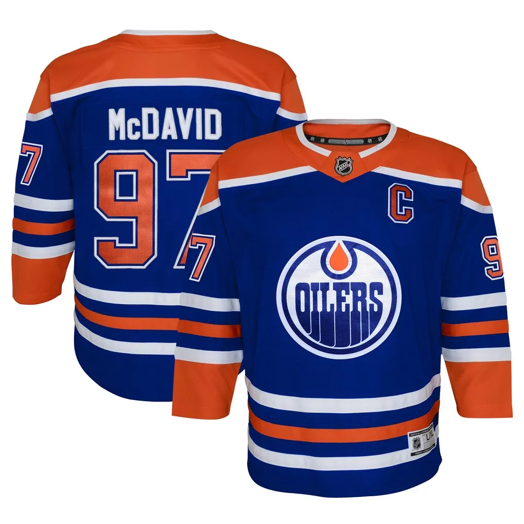 Connor Mcdavid 97 Oilers Jersey Blue Men Orange White Home Premier