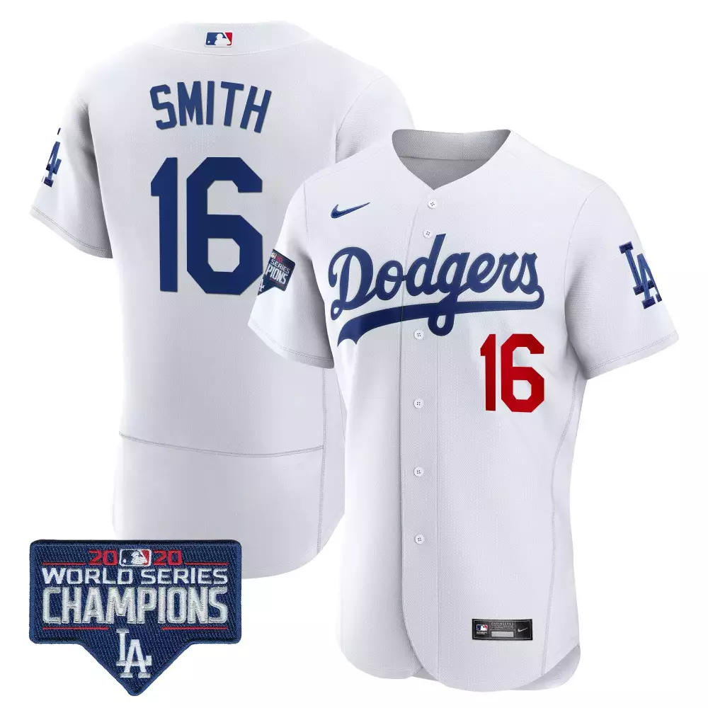 Will Smith 16 Dodgers Jersey White World Series Champions 2020 Men Blue Red Flex