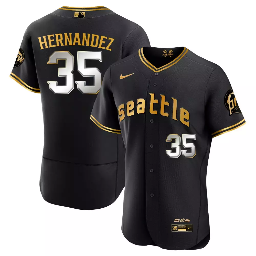 Teoscar Hernandez 35 Jersey Black Stranger Things Seattle Mariners Men Gold Silver