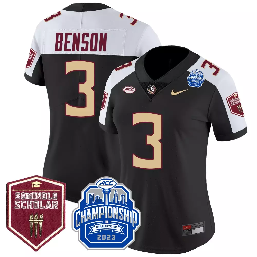 Trey Benson 3 Jersey Black Championship Florida State Seminoles Charlotte, Nc 2023 Seminole Scholar