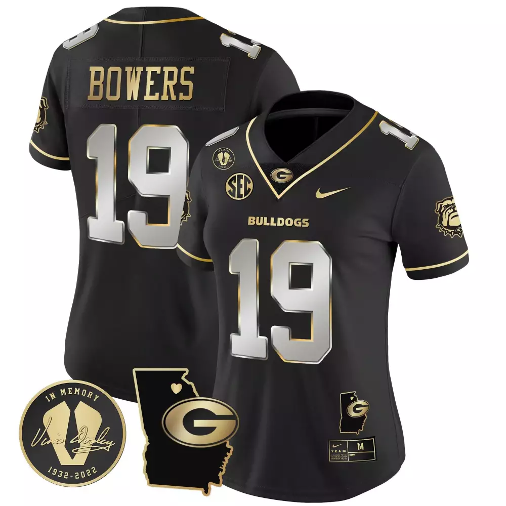 Brock Bowers 19 Georgia Bulldogs Jersey Black In Memory Vince Dooley 1932-2022 Women