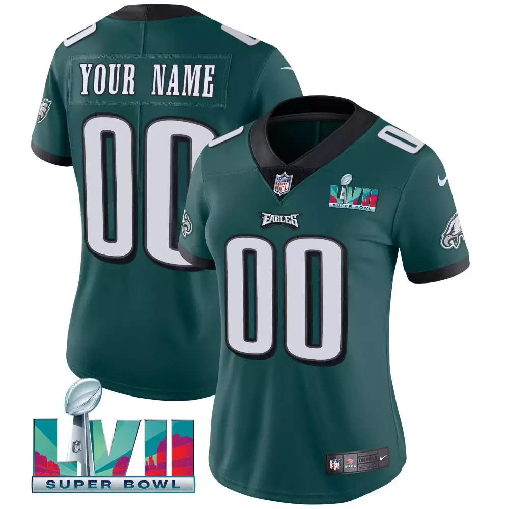 Custom Eagles Jersey Green Super Bowl Lvii Women Black White All Stitched Vapor
