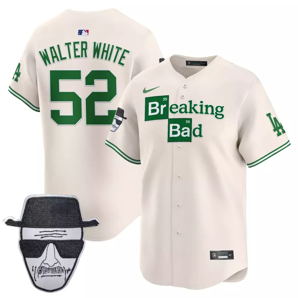 Walter Breaking 52 Jersey Cream Bad Los Angeles Dodgers Heisenberg Hat Sunglasses