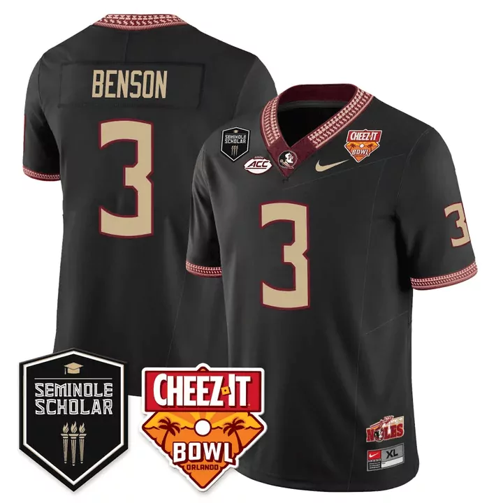 Trey Benson 3 Jersey Black Cheez-it Bowl Florida State Seminoles Seminole Scholar