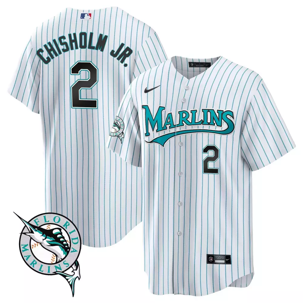 Chisholm Jr. 2 Marlins Jersey White Florida Men Teal All Stitched Vapor