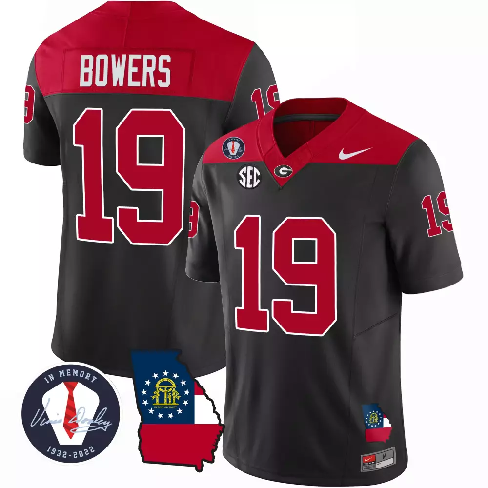 Brock Bowers 19 Georgia Bulldogs Jersey Black In Memory Of Vince Dooley 1932-2022