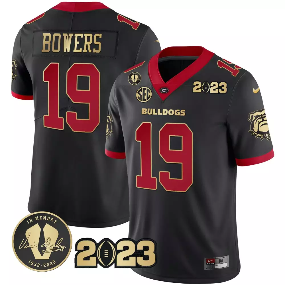 Brock Bowers 19 Georgia Bulldogs Jersey Black 2023 Season Vince Dooley Memorial Men