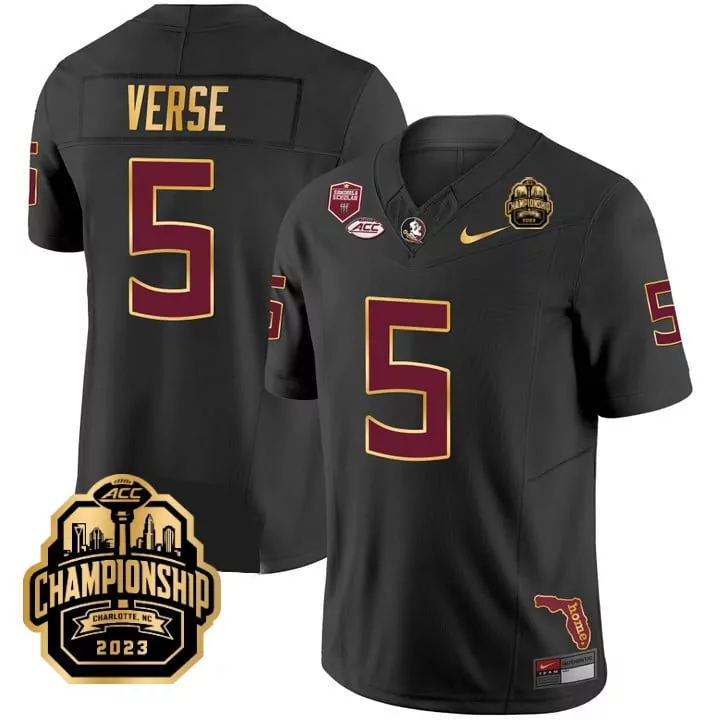 Jared Verse 5 Jersey Black ACC Championship 2023 Florida State Seminoles College Football Playoff