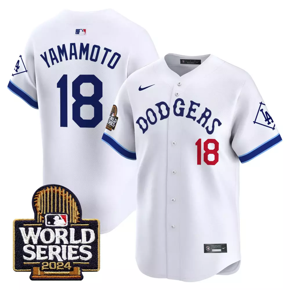 Yoshinobu Yamamoto 18 Dodgers Jersey White World Series 2024 Men Blue Red Stitched